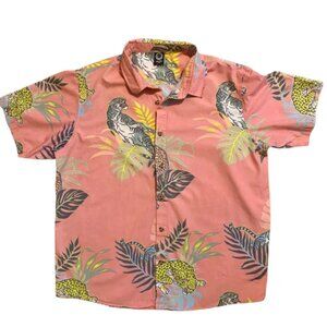 Neff Hawaiian Button Front Shirt Short Sleeves Cotton Tigers Size Large